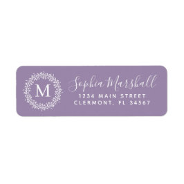 Moderne Paarse witte monogram Return Address Label