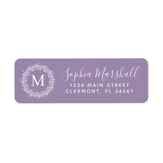 Moderne Paarse witte monogram Return Address Label (Voorkant)