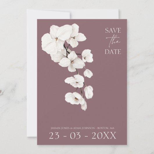 Moderne Paarse witte orchideeën bloemen bruiloft Save The Date (Voorkant)