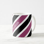 Moderne Paarse witte strepen met naam Koffiemok (Voorkant rechts)
