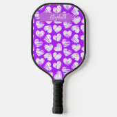 Moderne Paarse Witte Tekening Hart Valentijn Naam Pickleball Paddle (Achterkant)