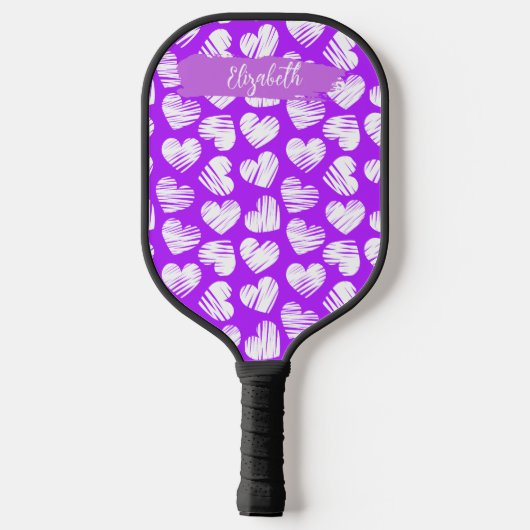 Moderne Paarse Witte Tekening Hart Valentijn Naam Pickleball Paddle (Achterkant)