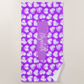Moderne Paarse Witte Tekening Hart Valentijn Naam Strandlaken (Voorkant)