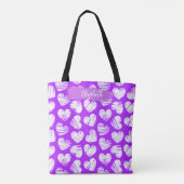 Moderne Paarse Witte Tekening Hart Valentijn Naam Tote Bag (Achterkant)