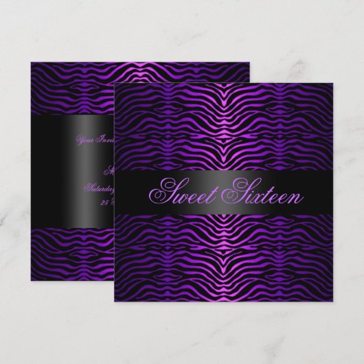 Moderne Paarse Zebra Print Sweet 16 Verjaardag Uit Kaart (Voorkant / Achterkant)