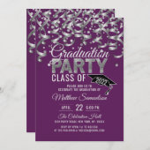 Moderne Paarse Zilver Glitter GRADUATION Party Inv Kaart (Voorkant / Achterkant)