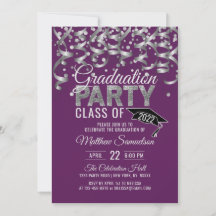 Moderne Paarse Zilver Glitter GRADUATION Party Inv