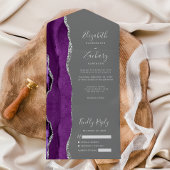 Moderne Paarse zilveren agaat grijs bruiloft All In One Uitnodiging