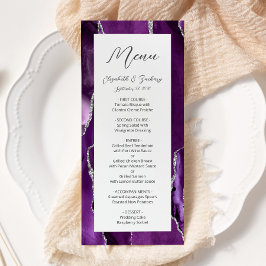 Moderne Paarse Zilveren Agaat Huwelijksuitnodiging Menu