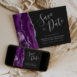 Moderne paarse zilveren agaat Save the Date kaart