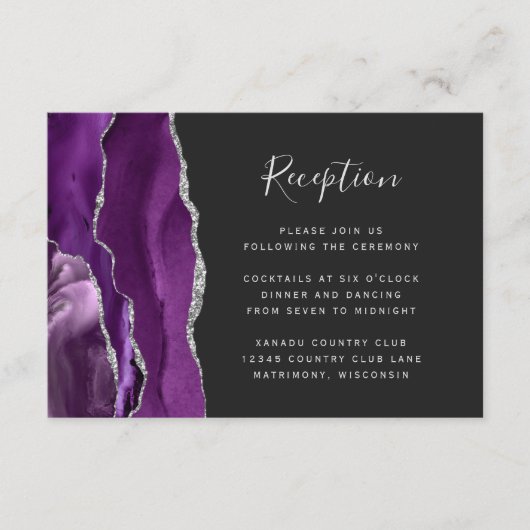 Moderne Paarse zilveren geperste donkere bruiloft Informatiekaartje (Voorkant)