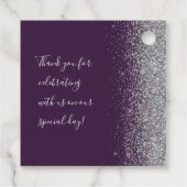 Moderne Paarse Zilveren Glitter Bruiloft Bedankjes Labels (Achterkant)