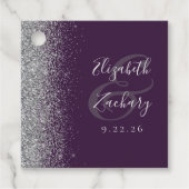 Moderne Paarse Zilveren Glitter Bruiloft Bedankjes Labels (Voorkant)