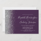 Moderne Paarse Zilveren Glitter Bruiloft Kaart (Voorkant)