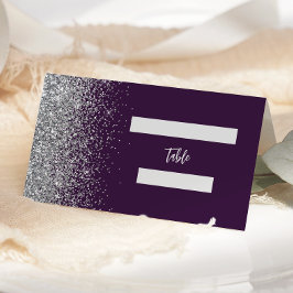 Moderne Paarse Zilveren Glitter Edge bruiloft Plaatskaartje