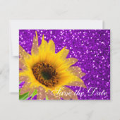 Moderne Paarse zonnebloempels voor bruiloft Save The Date (Voorkant)