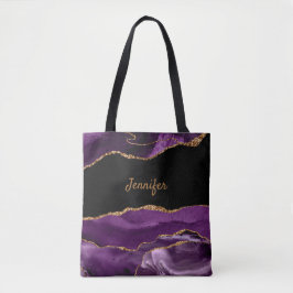 Moderne Paarse Zwarte Agaat Kristal Gepersonalisee Tote Bag