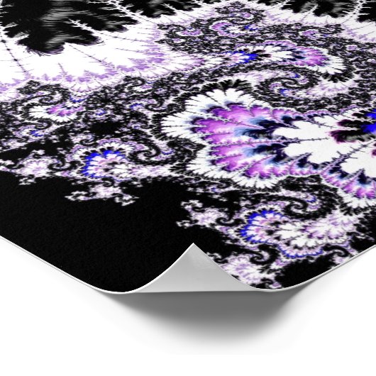 Moderne Paarse zwarte witte gradiënt Fractal Poster (Hoek)