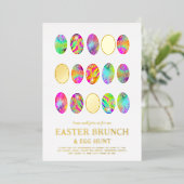 Moderne paasbrunch en eierjacht goud folie uitnodiging (Staand Voorkant)