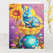 Moderne Paashaas Bloem Kunst Kaart (Gele Bloem)