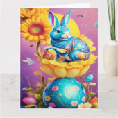 Moderne Paashaas Bloem Kunst Kaart (Voorkant)
