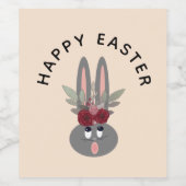 Moderne Paashaas Bourgondië Bloemen Beige Custom Wijn Etiket (Enkel label)