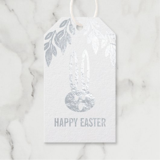 Moderne Paashaas Konijn Zilver Cadeaulabels (Voorkant)