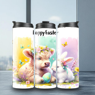 Moderne Paaspenseelstreek Highland Koe Tumbler Thermosbeker