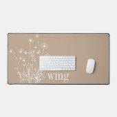 Moderne Paddestoel Tan & Witte Wildbloemen Monogra Bureaumat (Keyboard & Muis)