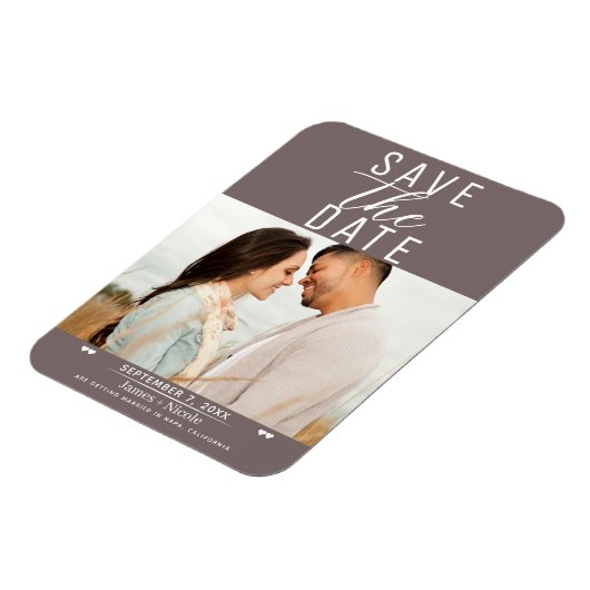 Moderne Paddestoel Taupe Bewaar de datum Huwelijks Magneet (Linkerzijde)