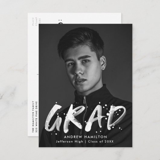 Moderne Paint Splatter FotograduPartij Uitnodiging Briefkaart (Voorkant / Achterkant)