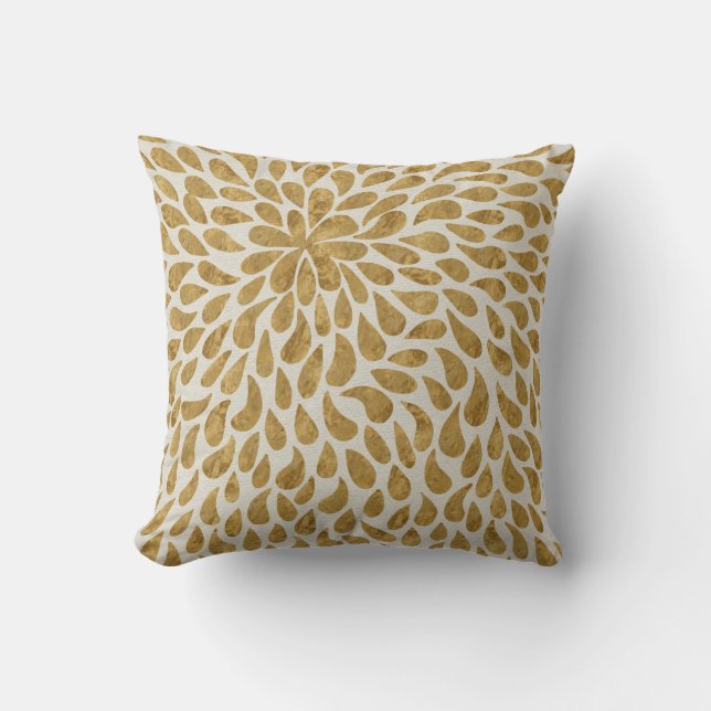 Moderne Paisley Bloem in Goud en Wit Kussen (Voorkant)