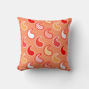Moderne paisley motief, koraal oranje en wit kussen