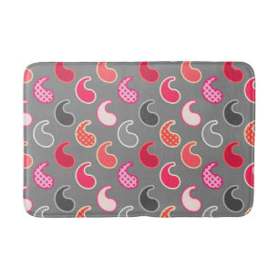 Moderne Paisley-patroon, koraal, roze op grijs / g Badmat