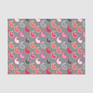 Moderne Paisley-patroon, koraal, roze op grijs / g Tissuepapier