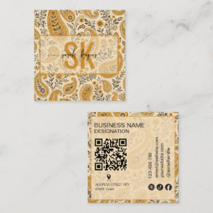 Moderne paisley patroon monogram Qr Code Vierkante Visitekaartje