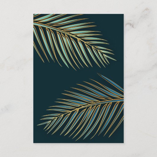 Moderne Palm Gold Groene Tropische Strand Bruiloft Informatiekaartje (Achterkant)