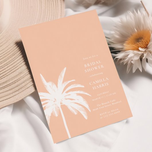 Moderne Palm Peach Bruidsdouche uitnodiging