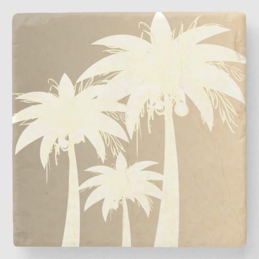 Moderne Palm Tree Kust Beige Zand Beach Zomer Stenen Onderzetter (Voorkant)