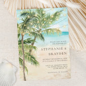 Moderne Palm Tree Lights Tropische strand bruiloft Kaart