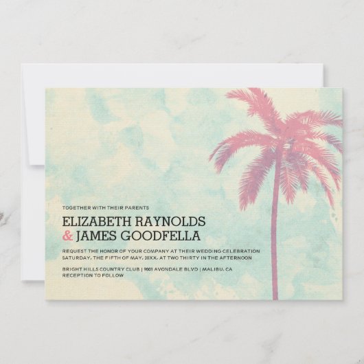 Moderne Palm Trees Burlap Wedding Invitations Kaart (Voorkant)