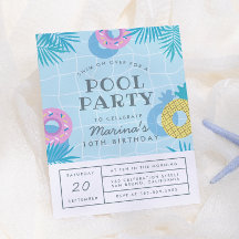 Moderne palmbladeren en ananas zwembadfeest verjaa