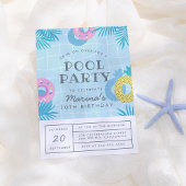 Moderne palmbladeren en ananassapool Birthday Part Kaart