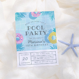 Moderne palmbladeren en ananassapool Birthday Part Kaart