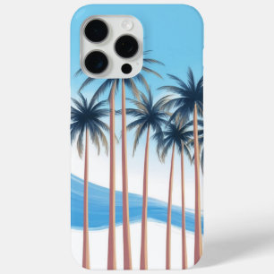 Moderne palmbomen blauw wit buiten iPhone 15 pro max hoesje