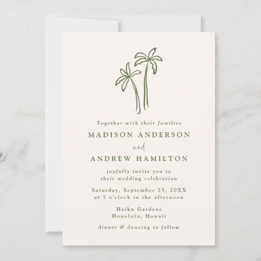 Moderne Palmbomen Cream QR-code Alles in één bruil Kaart (Voorkant)