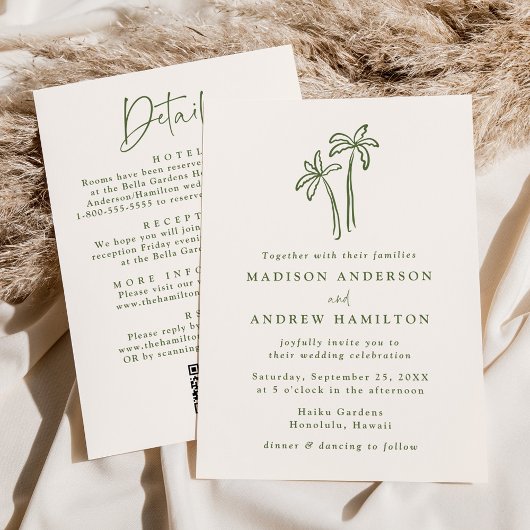 Moderne Palmbomen Cream QR-code Alles in één bruil Kaart