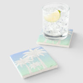 Moderne palmboom Kustblauwe Groene Hemel Ombre Stenen Onderzetter (Zijkant)