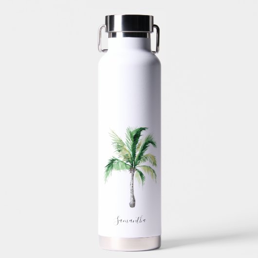 Moderne palmboom monogram gepersonaliseerd waterfles (Voorkant)