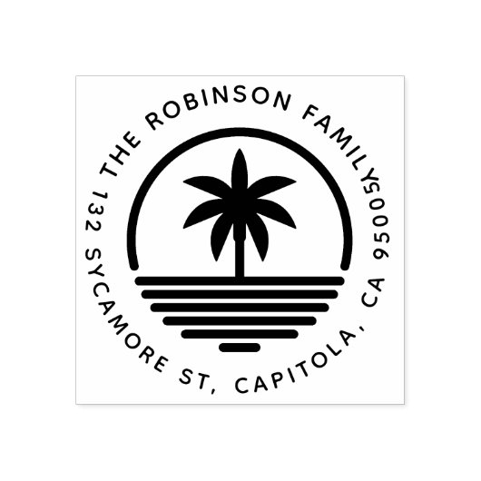 Moderne palmboom silhouet familie retour adres rubberstempel (Afrduk)